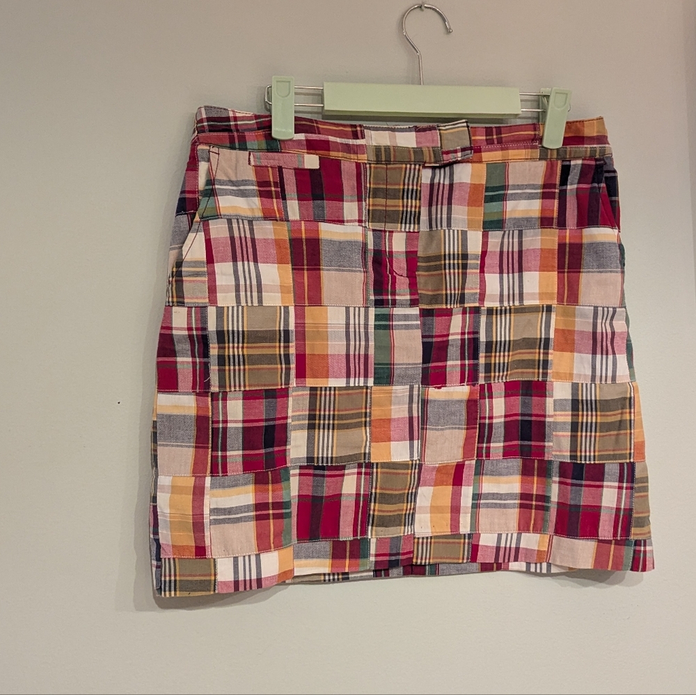 Y2K Madras Plaid Patchwork Squares Skirt Women's 6 Multi-Color Earth Tone 163A
